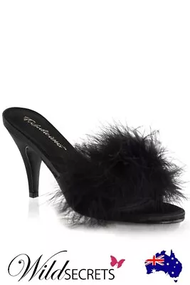 NEW Fabulicious By Pleaser Amour 3 Inch Heel Black Marabou Puff Slipper • $58.54