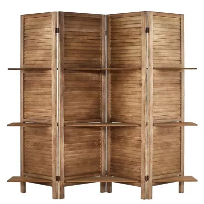 4/5/6 Panel Privacy Screen Wood Room Divider With Shelves Easy Storage Brown New • $90.99