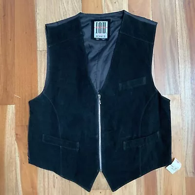 Vintage COLLECTION I.O.U. Black Y2K HipHop Leather Vest Size L Retro Western • $27.99