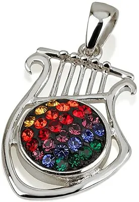 Harp Pendant With Multi Colors Crystals Gemstone With 925 Sterling Silver • $49.27
