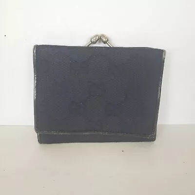 GUCCI Vintage Guccissima Wallet Small Trifold Navy Blue Coin Bill Purse Kisslock • $64.13