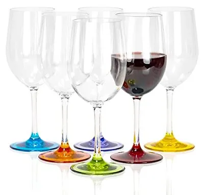 Set Of 6 Tulip Long Stem Multicolor Plastic Break Resistant Wine Glass 12 Oz • $36.95