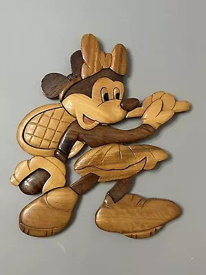 Minnie Mouse Wall Decor Wooden 1980s Handmade Solid Rosewood Rare Playing Tennis • $43.46