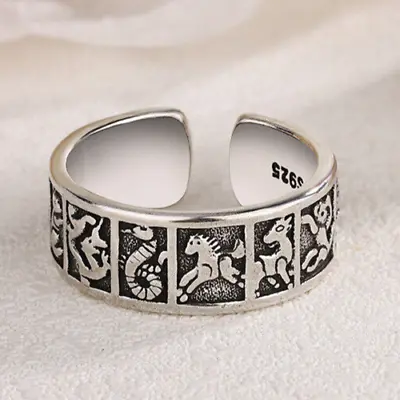 925 Sterling Silver Chinese Zodiac Adjustable Ring Womens Girls Jewellery Gift • £3.49