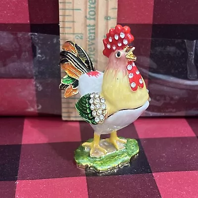 Chicken Rooster Rhinestones & Gold Trim  Jewelry Trinket Box • $18.95