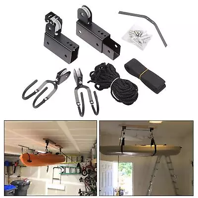Bike Lift Pulley System Garage Ceiling Storage Heavy Duty Hooks Kayak Hoist • $86.57