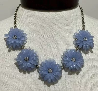 J Crew Flower Statement Necklace On Adjustable Chain ~ Plastic Metal Rhinestones • $9.99