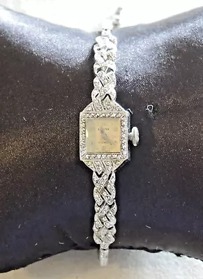 1930s? LAVINIA STG SIL & MARCASITE COCKTAIL WATCH NOT WORKING PARTS /REPAIR #13 • $65