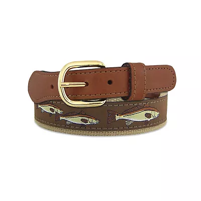 ZEP-PRO Leather Canvas REDFISH CHASE Brown Woven Ribbon Belt NWT Belt Size 32-54 • $24.99