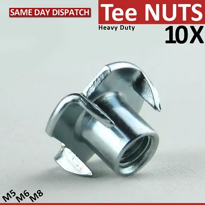 10 Tee Nuts 4 Pronged T-Nuts Tee Nut Captive Heavy Duty M4 M5 M6 M8 M10 Screws • £3.99