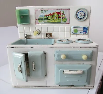Antique 7  X 3  Child's Play Kitchen With Sink Stove Oven Cupboard Etc. • $20