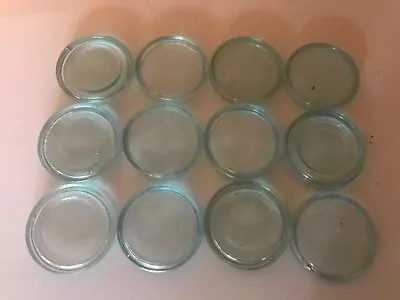 Vintage 12 Blue Glass Inserts For Regular Mouth Mason Jars 3” Diameter Lot 203 • $29.99