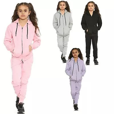 Girls Kids Sweat Suit Tracksuit Top Trouser Bottom 2 Piece Casual Lounge Suit • £11.03