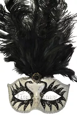 Mardi Gras Masquerade Colombina Swan Princess Feather Mask (Black) • $9.42