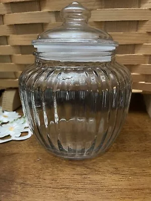 Vtg Anchor Hocking 7   Clear Ribbed Glass Cannister W/Lid • $19.99