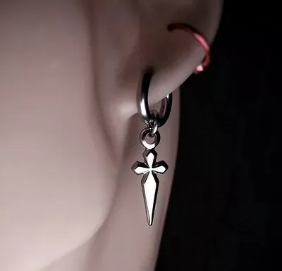 Silver Cross Dangle Earrings For Men And Women Dangle Drop Cross Earrings • £14.98