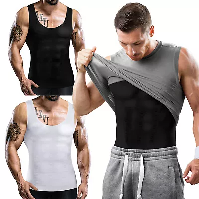 Men's Fashion Compression T-Shirt Body Shaper Crew Neck Muscle Workout Tank Top • $21.65