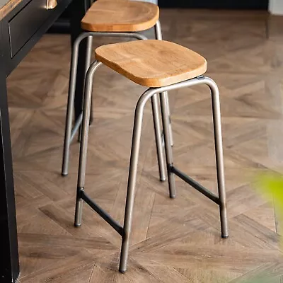 Wooden Lab Stool Metal Lab Stool Oak Bar Stool Gunmetal Counter Stool • £75