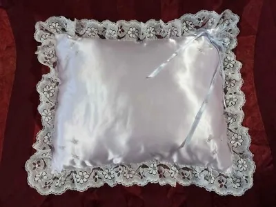 Satin & Lace Pillow Ring Bearer Baby Crib Decorative Ribbon Embroidered Flowers • £16.10