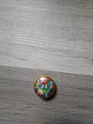 Vintage Chinese Cloisonne Round & Colorful Butterfly Floral Trinket Box • $10