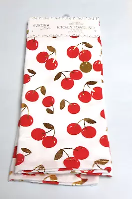 Aurora Studio 2 Kitchen Dish Towels Cherries With Gold Metallic Stems • $17.99