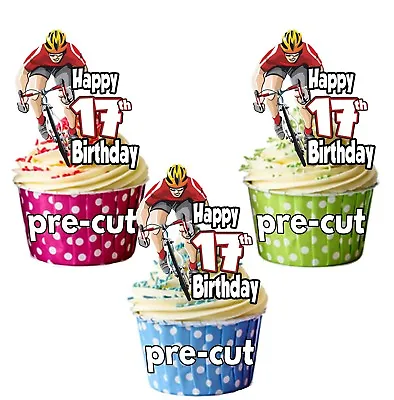 PRECUT Cycling 12 Edible Cup Cake Toppers Birthday Decorations ANY AGE 1 To 115  • £3.75