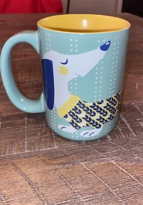 KITSCH*N GLAM DACHSHUND CERAMIC Coffee MUG TEAL & YELLOW 12 Oz Dog Weiner • $15.99