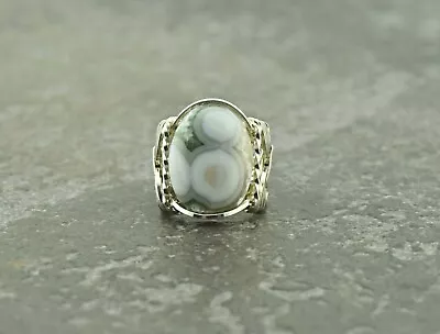 Sterling Silver Ocean Jasper Cabochon Wire Wrapped Ring  • $34