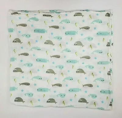 Lollypop White Blue Gray Whales Muslin Baby Blanket Swaddle Security Boy  B97 • $10.39