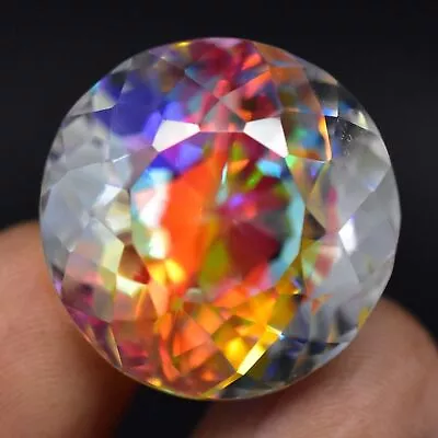 64.00 Ct Natural Mystic Topaz Rainbow Fire Round Shape Certified Loose Gemstone • $34.84