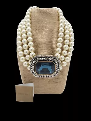 $94.95 • Buy HEIDI DAUS Faux Pearl Blue Swarovski Crystal Rhinestones 3 Strand Necklace 16 