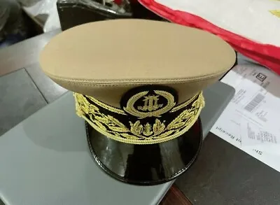 French Merchant Navy Visor Cap Reproduction High Quality Hand Embroidered Khaki • $73.55