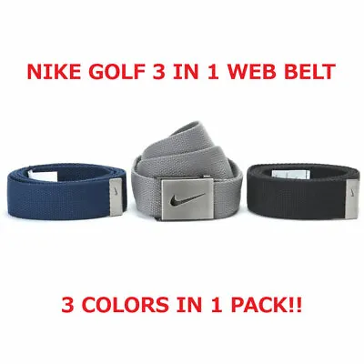 Nike Men's Web Belt 3 In 1 Pack Navy/grey/black Trim To Fit Size Up To 42  18650 • $19.95