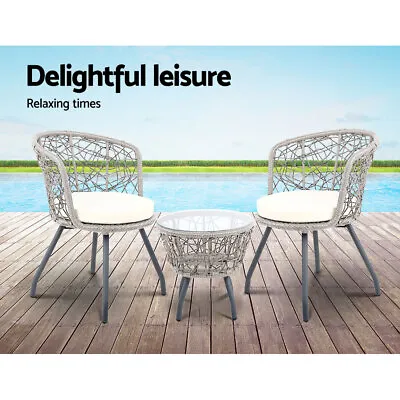 $297.95 • Buy 3 Piece Stylish Wicker Bistro Set Outdoor Setting Rattan Chair Table Furniture