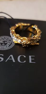 NWT N Bx Versace Crystal Embellished Gold Tone Ring Medusa Size 15  • $280