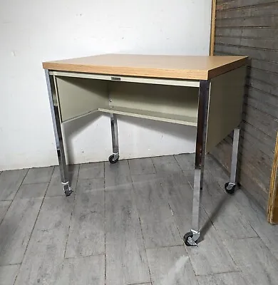 Vintage Anderson Hickey Industrial MCM Chrome Rolling Office Computer Desk • $243