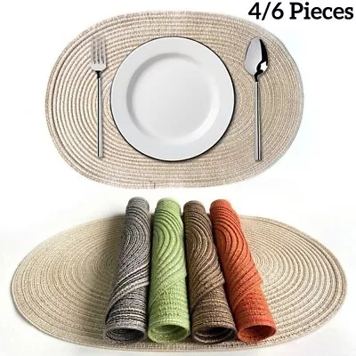 4/6 Pcs Placemats Table Place Mats Braided Woven Washable Dinner Party Wedding • £10.39