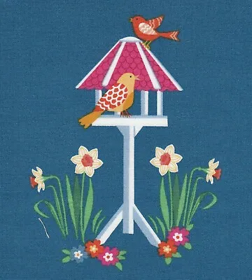 Fabric Picture Panel Bird Table Daffodils  100% Cotton 15x14cm Quilting Block • £1.55