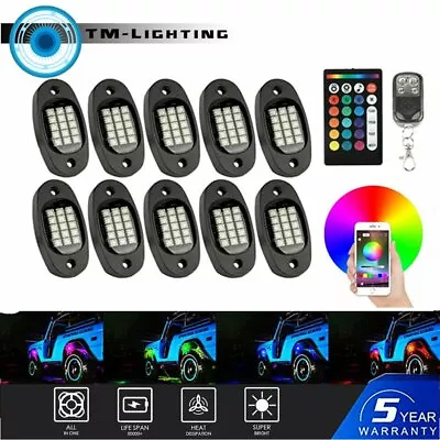 10 PCS RGB LED Rock Lights Kit Underbody Neon Music Light Bluetooth APP • $12.86