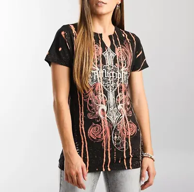 Affliction Women's “Elizabelle Western” Short Sleeve Rhinestone T-shirt NWT • $73.02