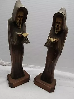 Vintage Carved Wood MONKS SET Statue 11.25  • $22.50