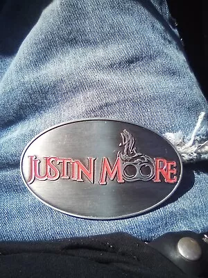 Justin Moore Country Music Singer Inlaid Red Lettering Pewter Belt Buckle • $0.99