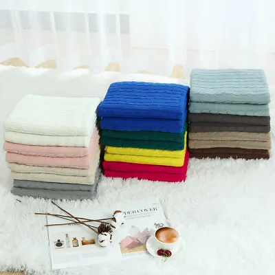 Cotton Knitted Throw Blanket Home Decor Sofa Bed Soft Warm Cable Knit Blankets • £56.21