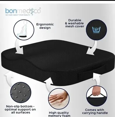  Memory Foam Seat Cushion - Non-Slip Bonmedico Raiser Wedge For Office Chairs • £7.99