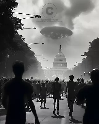 Washington DC UFO Incident 1952 Photograph Flying Saucer Over Capital Bldg. 8X10 • $7.99