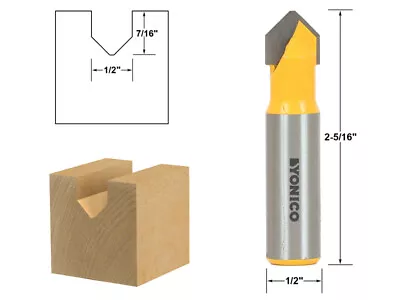 90 Degree X 1/2  Diameter V Groove Router Bit - 1/2  Shank - Yonico 14988 • $12.95