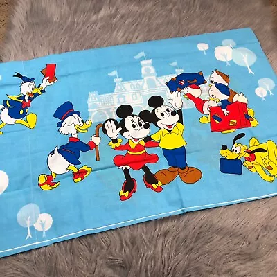 Vintage Disney Blue Mickey Minnie Mouse Castle Park Double Sided Pillowcase • $20