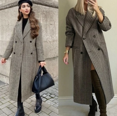 $140 • Buy Zara NWT Houndstooth Wool Blend Coat Blogger Fav Brown Black Oversized Sz S