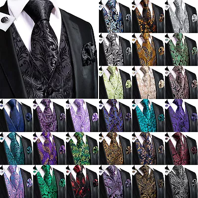 Mens Waistcoat Silk Gold Black White Red Vest Tuxedo Gilet Jacket Coats Suit • $47.98