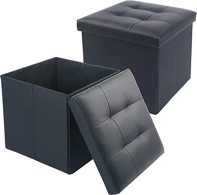 2 Packs Storage Ottoman Cube Footrest Stool With Lid Faux Leather Seat For Dorm • $35.99